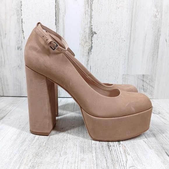 Steve Madden Artem Ankle Strap Pump In Tan Platform Heels #42 - Picture 6 of 13